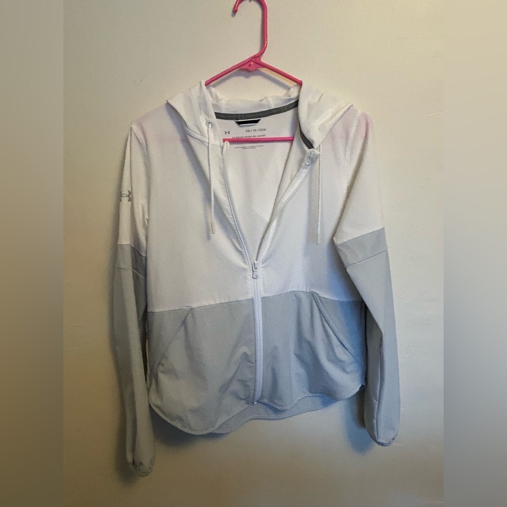 Under Armour White and Light Gray Full-Zip Hooded Jacket